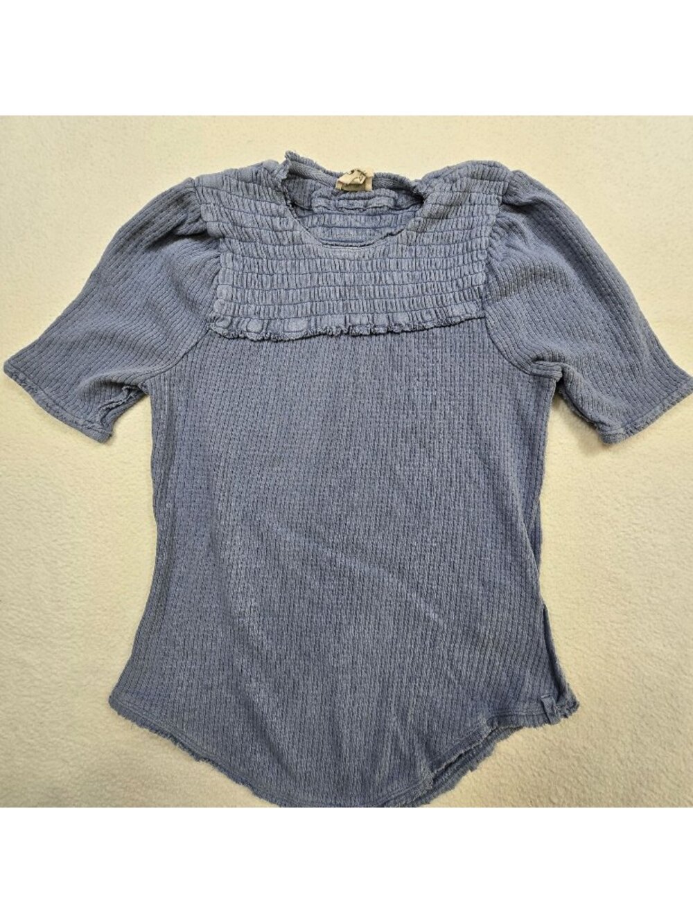 We The Free People S Smocked Top Blue Short Sleeve Sustainable Recycled